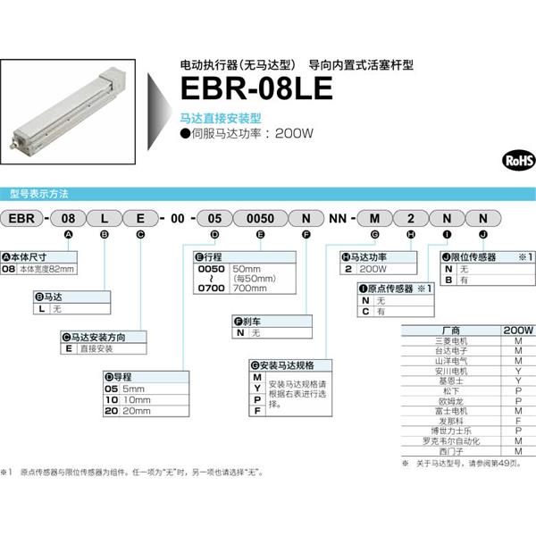 CKD喜開理電動執行器（無馬達型）滑塊型EBR-08LE-00-200550NNN-F2CB