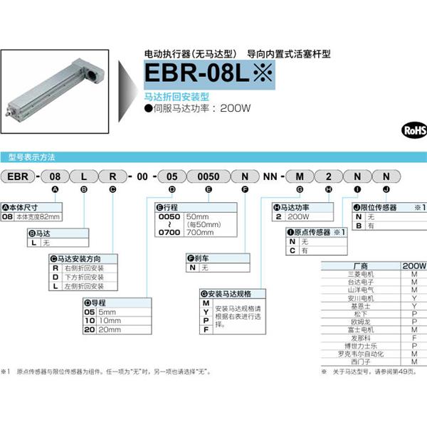 CKD喜開理電動執行器（無馬達型）滑塊型EBR-08LD-00-200700NNN-F2CB