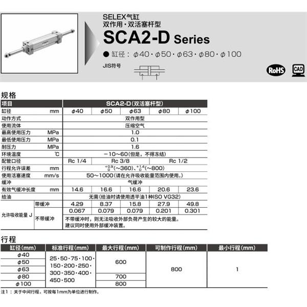 CKD喜開理SELEX氣缸SCA2-D-00-50B-100-SI