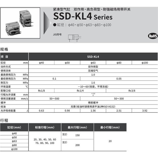 CKD喜開理超級緊湊型氣缸SSD-KL4-40-40-V0-D-N-LB-I