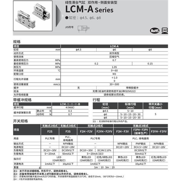 CKD喜開理線性滑臺氣缸LCM-A-8-20-L-J2