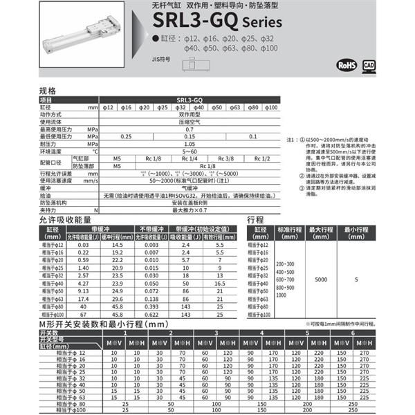 CKD喜開理超級無桿氣缸SRL3-GQ-LB1-80B-200-M0H-R-B