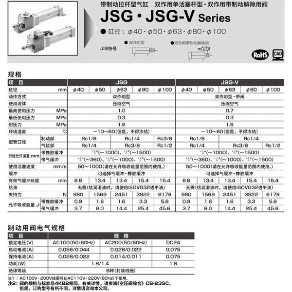 CKD喜開理帶制動拉桿型氣缸JSG-CB-100B-100-T2H-D-JI