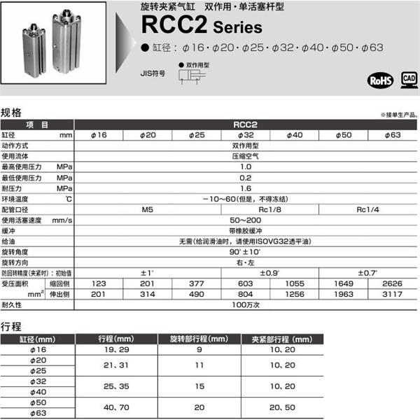 CKD喜開理旋轉夾緊氣缸RCC2-00-63-40-R-T0H-R